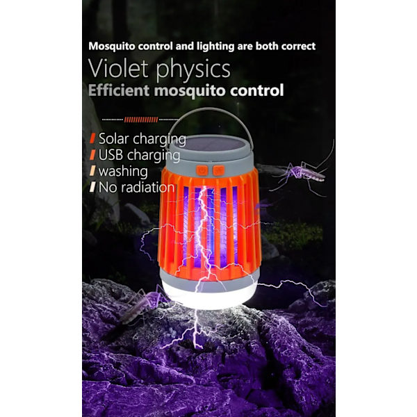 Elektrisk Myggdödare Lampa UV Ljus Bug Zapper Trap Solar Laddning Laddningsbar Sommar Fly Swatter