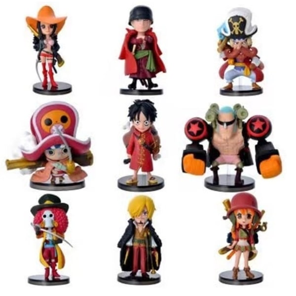 One Piece Anime Figures 9st/Set PVC Action Figures Söt Q Version Dolls Modell