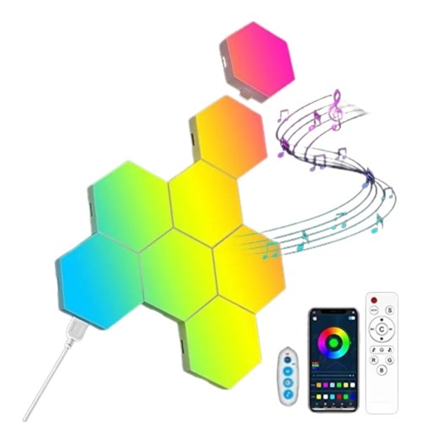 8 stykker RGB LED Heksagon Lys Bluetooth Innendørs Vegg Lys APP Fjernkontroll Kontroll Natt Lys