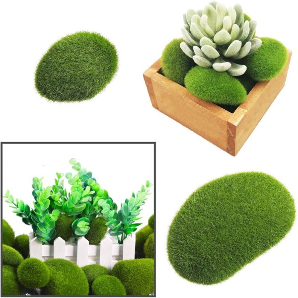 Kunstig mose steiner dekorativ, grønn mose kuler,for blomster arrangement hager og håndverk
