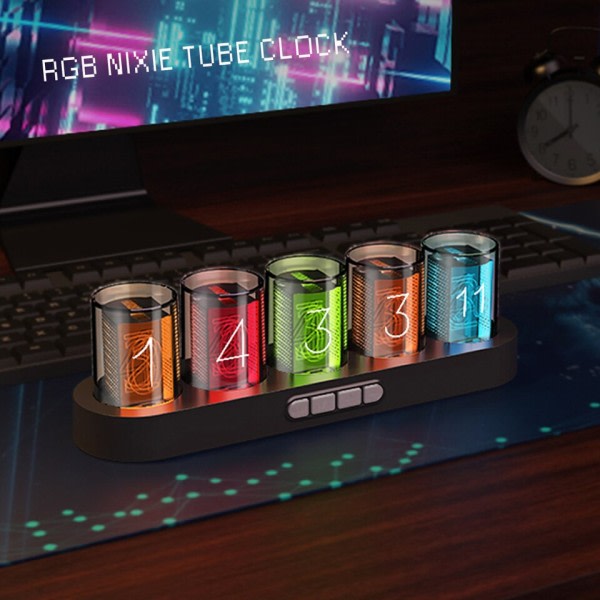 Digital Nixie Tube Klokke med RGB LED Gløder for Hjem Desktop Dekorasjon. Luksus Eske