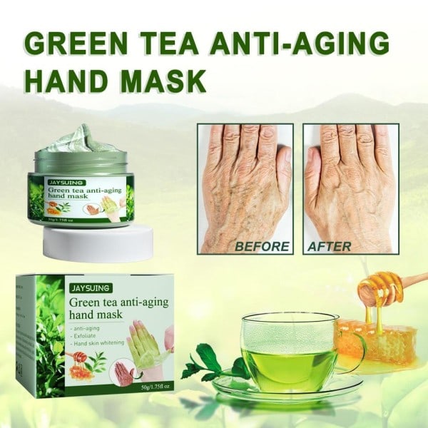 50g Grønn Te Hånd Maske Anti-rynke Fuktighetsgivende Hviting Calluses Nourish Cream Care Repair Hand Exfoliating
