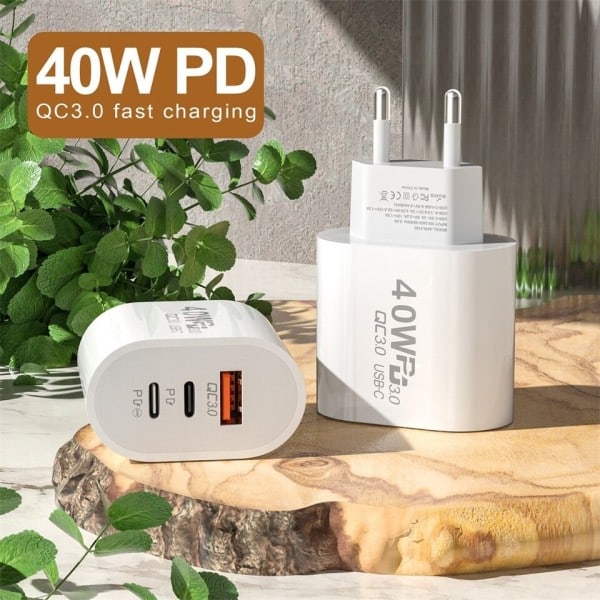 USB C Laddare 60W Snabb Laddning Laddare 3portar Typ C