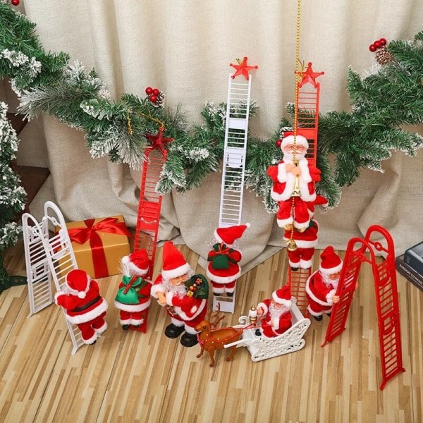 Jul prydnader present elektrisk klättring stege tomten docka leksaker med musik god jul träd hängande dekor