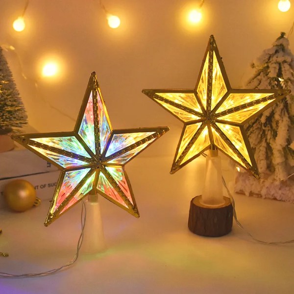 Jul Tre LED Topp Stjerne Lys Fem-spiss Stjerne Lampe Batteri Driv Glødende  Julepynt