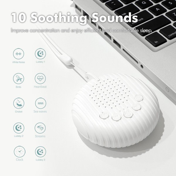 Hvit støy lyd maskin bærbar baby søvn maskin 10 beroligende lyder volum justerbar innebygd oppladbart batteri usb