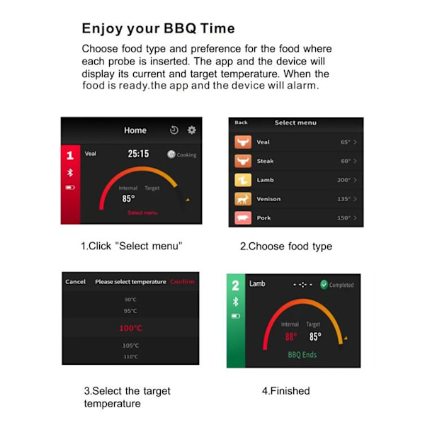Trådlöst Kött Mat Termometer Kök Matlagning Verktyg Ugn Grill BBQ Biff Bluetooth Temperature Meter Grill Tillbehör