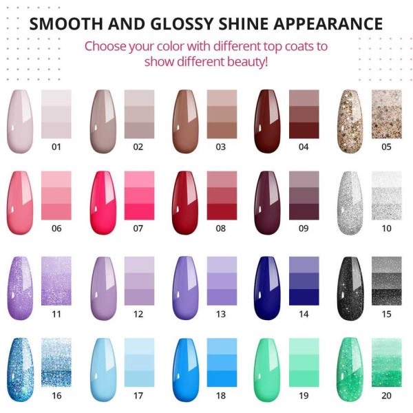 Pack 20 Färger Gel Nagellack Multi-color UV/LED Gel Matt Topp Bas Coat Professionals Nagelkonst