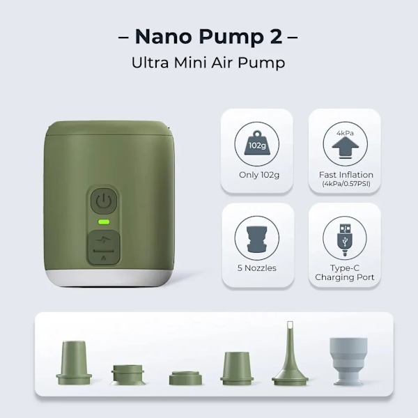Elektrisk Luft Pumpe Ultralight Bærbar Nano Pumpe 2 Oppladbart Batteri