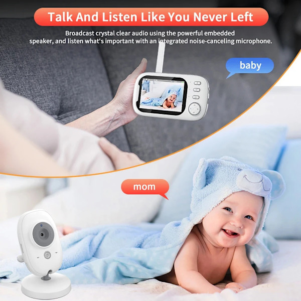 3,5 tommer Trådløs Video Baby Monitor Nat Vision Temperature Monitoring 2 Way Audio Talk Baby Nanny Sikkerhed Kamera
