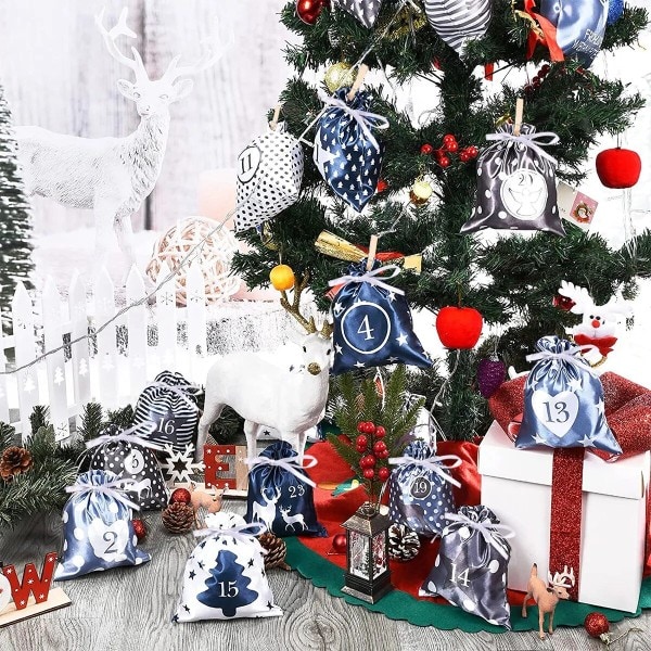 Jul advent kalender väska jul present påsar med klämmor vägg hängande dragsko väska