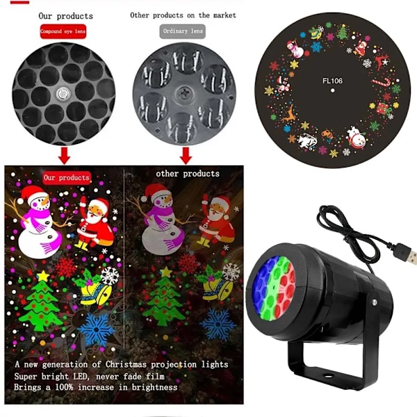 USB virta lumihiutale joulu projektori LED keiju valot sisä sisustus pukki lumisade kuviot projektio