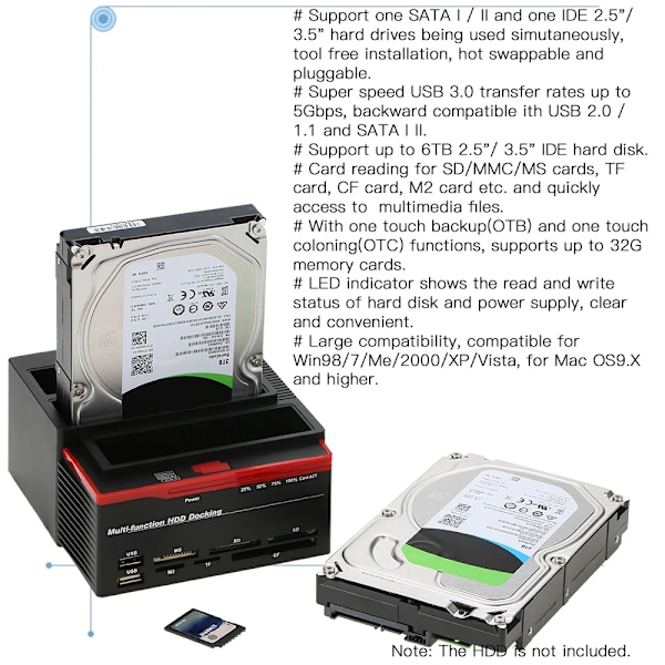 HDD Dokking Stasjon Multifunksjonell 2,5/3,5" IDE&SATA Hard Disk Base
