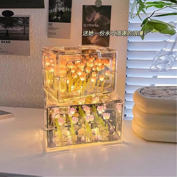 Kreativ Gjør det selv Tulipan Blomst Hav Terning Tredimensjonal Liten Natt Lampe Materiale pakke