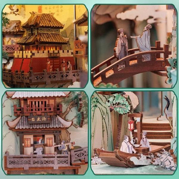 Træ bog krog hylde indsats miniature byggesæt  bogreol montage 3D dukke hus