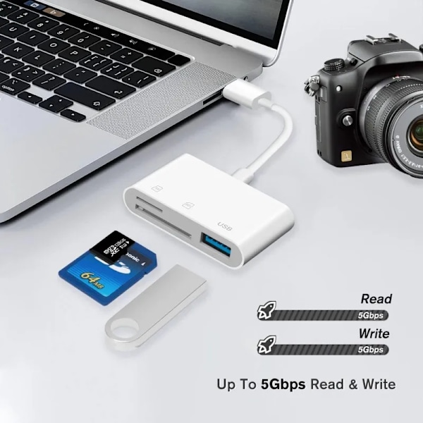 3 In 1 SD TF kortti lukija USB C kamera muunnin