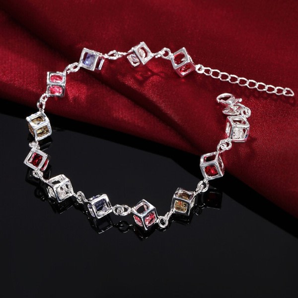 925 Stempel sølv armbånd kvinner dame bryllupsgave smykker mote sjarm fargerike sirkon krystall armbånd