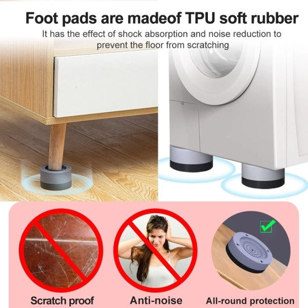 4 stk Universal Anti Vibration Puds Vaske Maskine Gummi Fødder Mat Anti-vibrations Pad