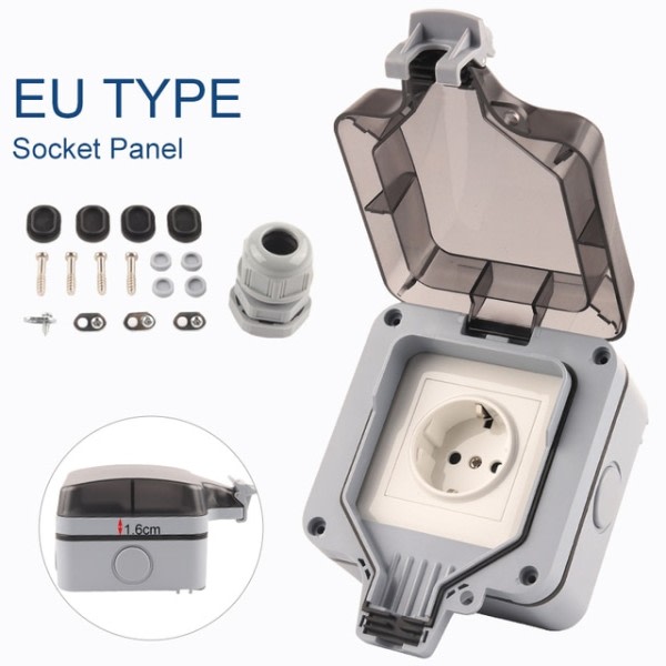 IP66 Utendørs Socket Vegg Plug med Vanntett Boks EU Standard Tysk Style 250V16A Strøm Supply  Switch Socket