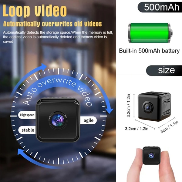 Mini Hjem Kamera Innendørs Sikkerhet Trådløst Liten Utendørs WiFi Kjæledyr Kameraer Oppgradert 1080P Tiny Nanny Natt Vision Kamera 32gb minne