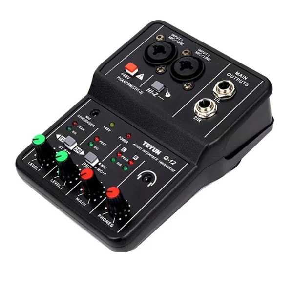 Hög kvalitet 2 kanaler Professionell bärbar Ljud gränssnitt ljudkort konsol mini USB MIXER för gitarr inspelning studio sång