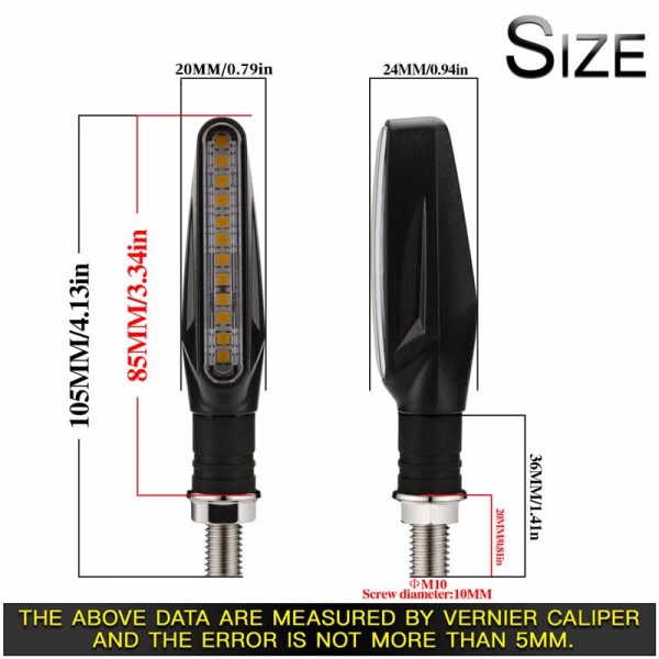 2st Motorcykel Ljus One-Line Strip 12led Motorcykel Running Vatten Vrid Signal Blinkande Signal Indikator Ljus