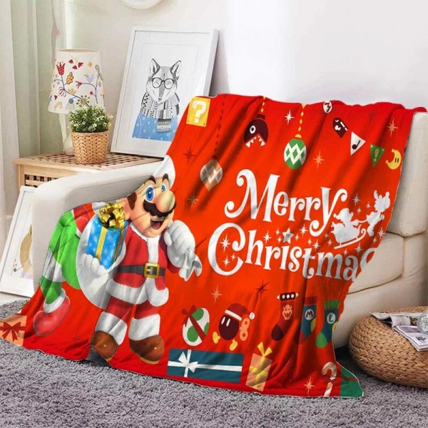 Super Mario Bros Juletæppe Plys Tæppe Tæppe Ansigtsklud sengetæppe tæppe