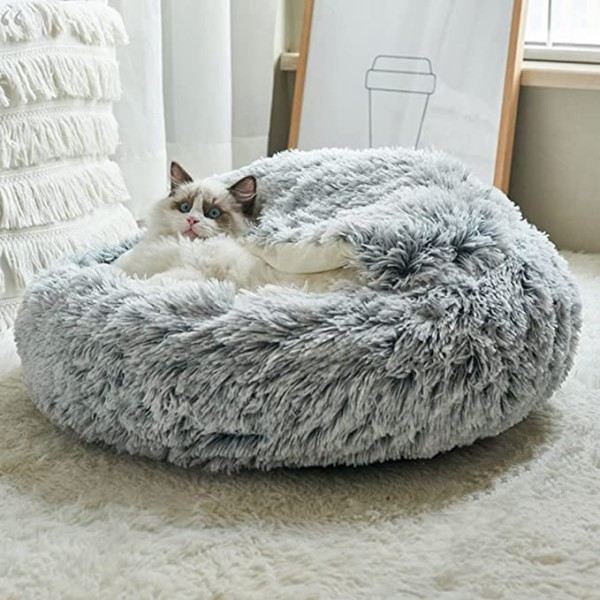 Vinter lång plysch husdjur katt säng rund katt kudde hus  varm katt korg katt sömnpåse