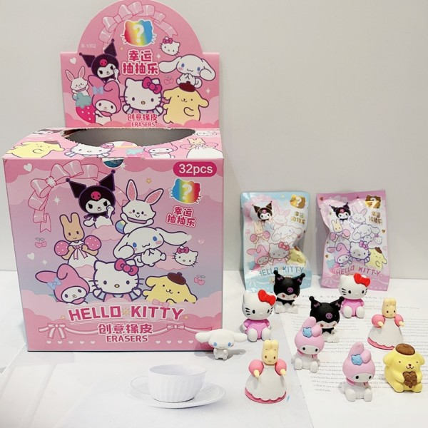 32 stykker Set Sanrio Hello Kitty Kuromi Melody Cinnamoroll Diy Kawaii Blyant Viskelæder Action Figur