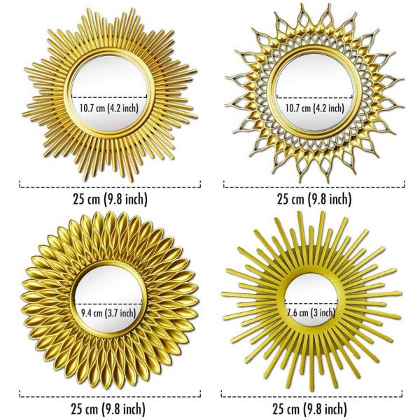 Sol Speil Gull Rund Dekorativ Vegg Sunburst Speil Hjem Dekorasjon Tilbehør