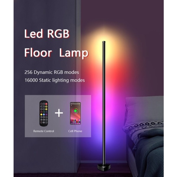 Stue Rom Dimbar Hjørne Gulv Lampe 141cm Stativ Bluetooth RGB LED Mood Light