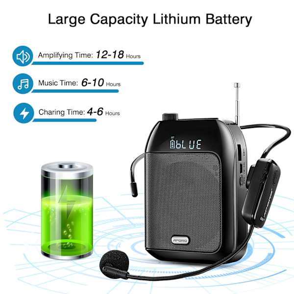 Bluetooth UHF Langaton ääni vahvistin kannettava opetukseen luento kiertomatka opas promootio U-levy megafoni mikrofoni kaiutin