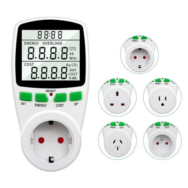 Elektrisitet Strøm Måler Wattmeter LCD Energi Måler Socket Elektrisk Tester
