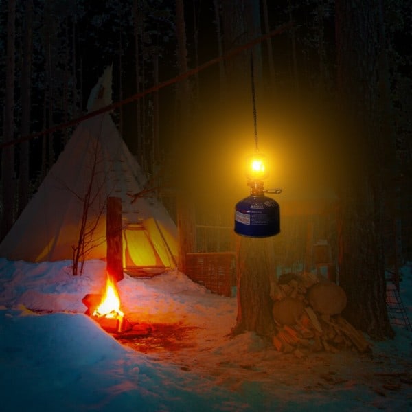 Udendørs Bærbar Camping Gas Lanterne Piezo Tænding Mini Gas Telt Lampe Lys med 3 kapper og adapter
