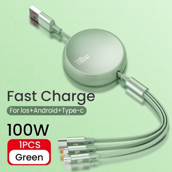 Snabb USB kabel för Huawei/Honor Indragbar Portabel 3 i 1 Mikro USB Typ C Laddare kabel