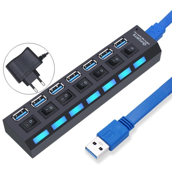 USB Hub 3.0 Hub USB 3 USB 2.0 Multi USB Splitter Power Adapter 4/7 Port Multiple Expander 2.0 with Switch