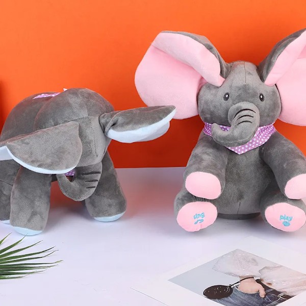 Peekaboo elefant elektrisk plysch leksak docka blyg täckande ögon