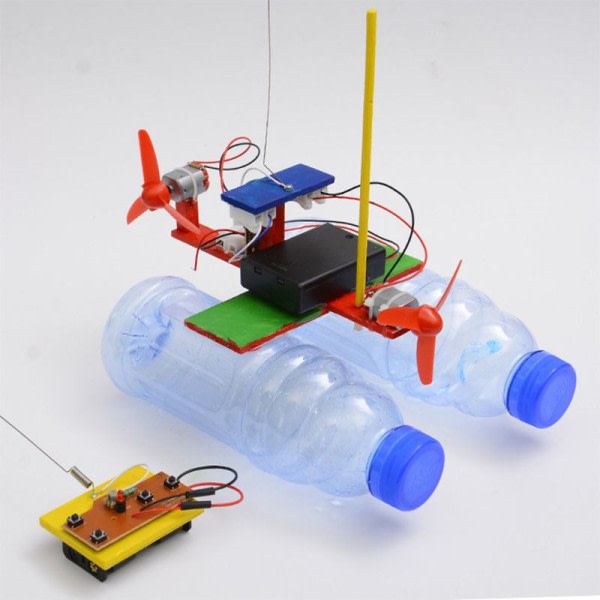 Trä RC Båt Barn leksaker montering fjärrkontroll båt leksaker pedagogisk modell leksak