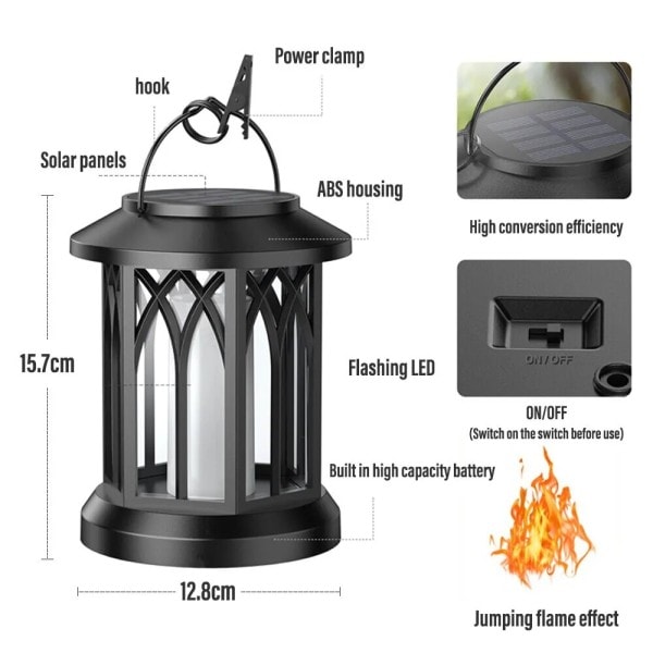 LED sol energi simulering flamme lampe med klemme vandtæt udendørs væg lampe have landskab lampe