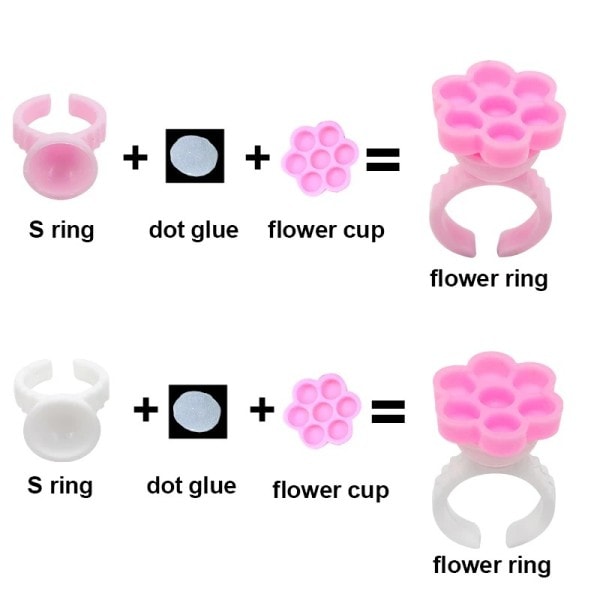 100 stykker Gjør det selv Øyenvippe forlengelse vifter blomstrende kopp lim holder ring blomst form pigment brett