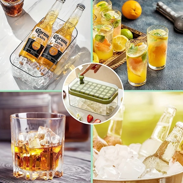 32 Grid Silicon Ice Cube Tray Form Med Lock Spade Förvaring Låda Ta bort Med Ett Klick Ice Maker