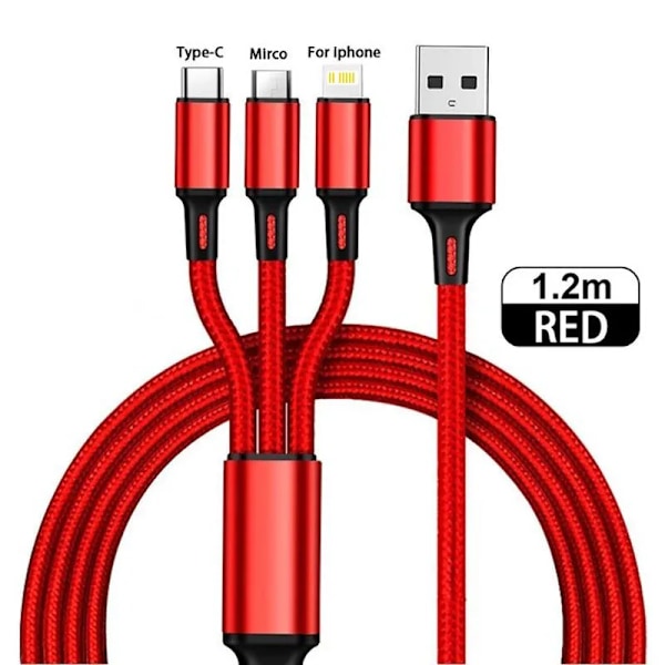 3 In 1 USB Snabb laddning kabel Typ C Micro IOS Multi laddare kabel