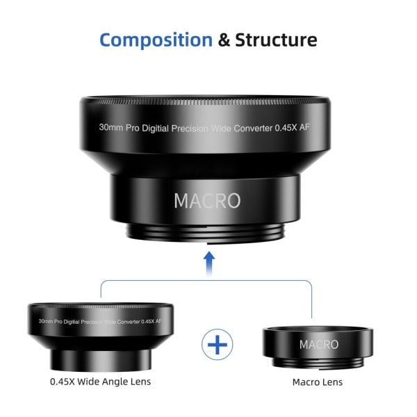 Laaja kulma tarkkuus objektiivi WL01 Digitaali mikroskooppi 30mm laajakulma 0,45x muunnin linssi Makro Portion Prolla