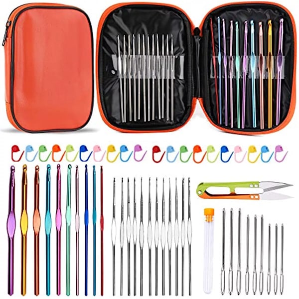 54 bitar virka nålar set virknålar kit ergonomisk stickning nålar trubba nålar stygn markör med förvaring fodral
