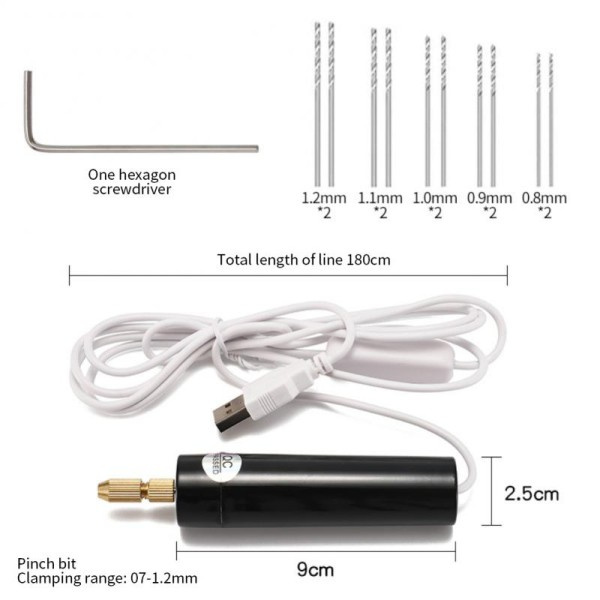 Mini Elektrisk Borr Bärbar Handhållen  USB Drill Rotary Verktyg Gravör Penna Borrning Smycken Verktyg Med Borrbitar Elektron Verktyg