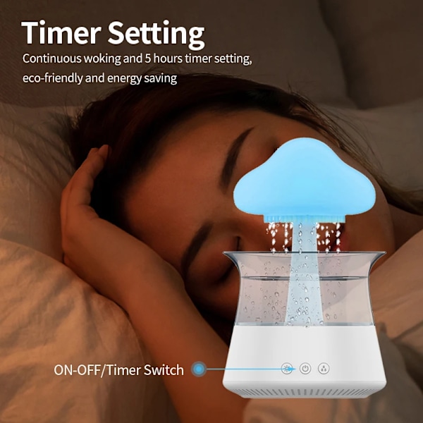 Regn sky natt lys luftfukter med regnende vann dråpe lyd og 7 farger led lys essensiell olje diffuser aromaterapi