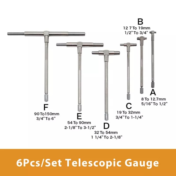 6 bitar set teleskop mätare set mikrometer mätning borrning ingenjörer kit 8-150 mm härdat verktyg stål precision teleskop mätare