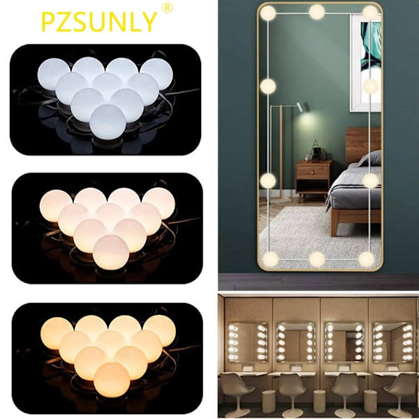 Spegel Ljus Glödlampor Vanity Ljus USB 5V Badrum Kläder Bord Belysning Dimbar LED