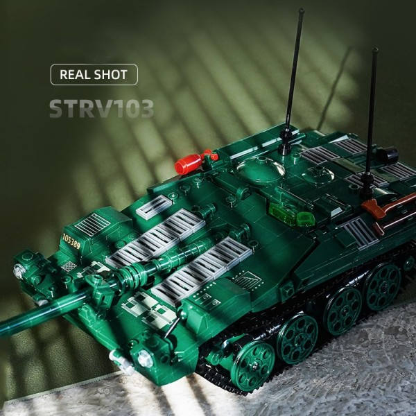 Militär Modell WWII Svensk Strv 103 Huvud Slag Tank Samling Ornament Byggnad Klossar Tegelstenar Leksaker