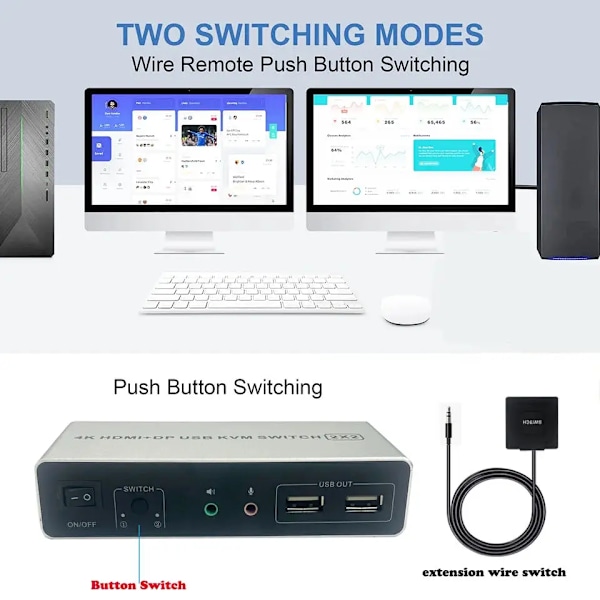 Kaksois näyttö HDMI DisplayPort KVM kytkin 4K 60Hz 2X2 sekoitetut tulot DP HDMI KVM kytkin